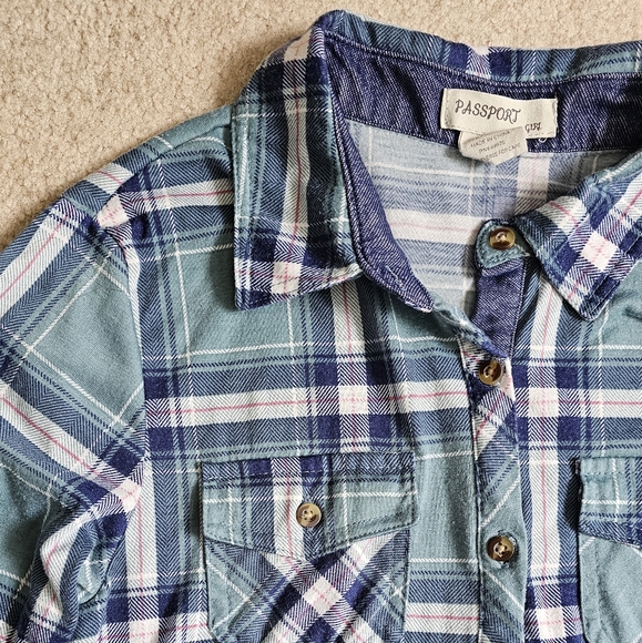 Girl's plaid fall button up shirt bundle, roll tab sleeves, Little Girl autumn - Picture 9 of 13